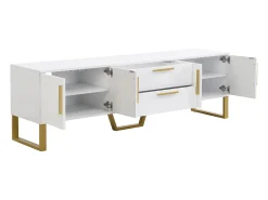 Mesa de TV com base, puxadores dourados, armário baixo para sala de estar com portas estruturadas esculpidas,^ Móvel De Tv