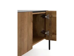 Móvel De Tv| Mesa de TV com forma elíptica 4 portas em madeira de manga maciça Natural claro