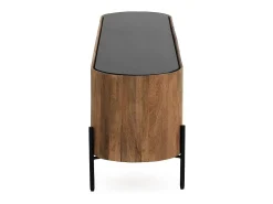 Móvel De Tv| Mesa de TV com forma elíptica 4 portas em madeira de manga maciça Natural claro