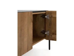 Móvel De Tv| Mesa de TV com forma elíptica 4 portas em madeira de manga maciça Natural claro