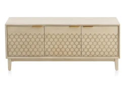 Mesa de TV de 3 portas folheada a carvalho com acabamento^ Móvel De Tv