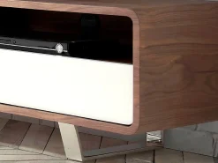 Móvel De Tv|Angel Cerda Mesa de TV em madeira branca, nogueira e aço cromado 3046 Castanho