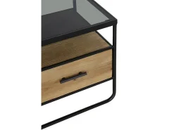 Móvel De Tv| Mesa de TV em madeira de abeto e ferro com tampo em vidro fumado Castanho