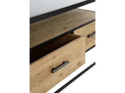 Móvel De Tv| Mesa de TV em madeira de abeto e ferro com tampo em vidro fumado Castanho