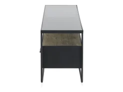 Móvel De Tv| Mesa de TV em madeira de abeto e ferro com tampo em vidro fumado Castanho