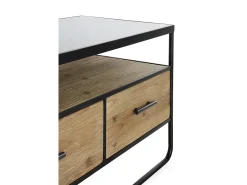 Móvel De Tv| Mesa de TV em madeira de abeto e ferro com tampo em vidro fumado Castanho