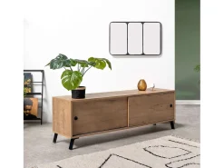 New Mesa de TV Kamet com 2 portas de correr, carvalho dourado industrial, 52x160x40 cm Preto