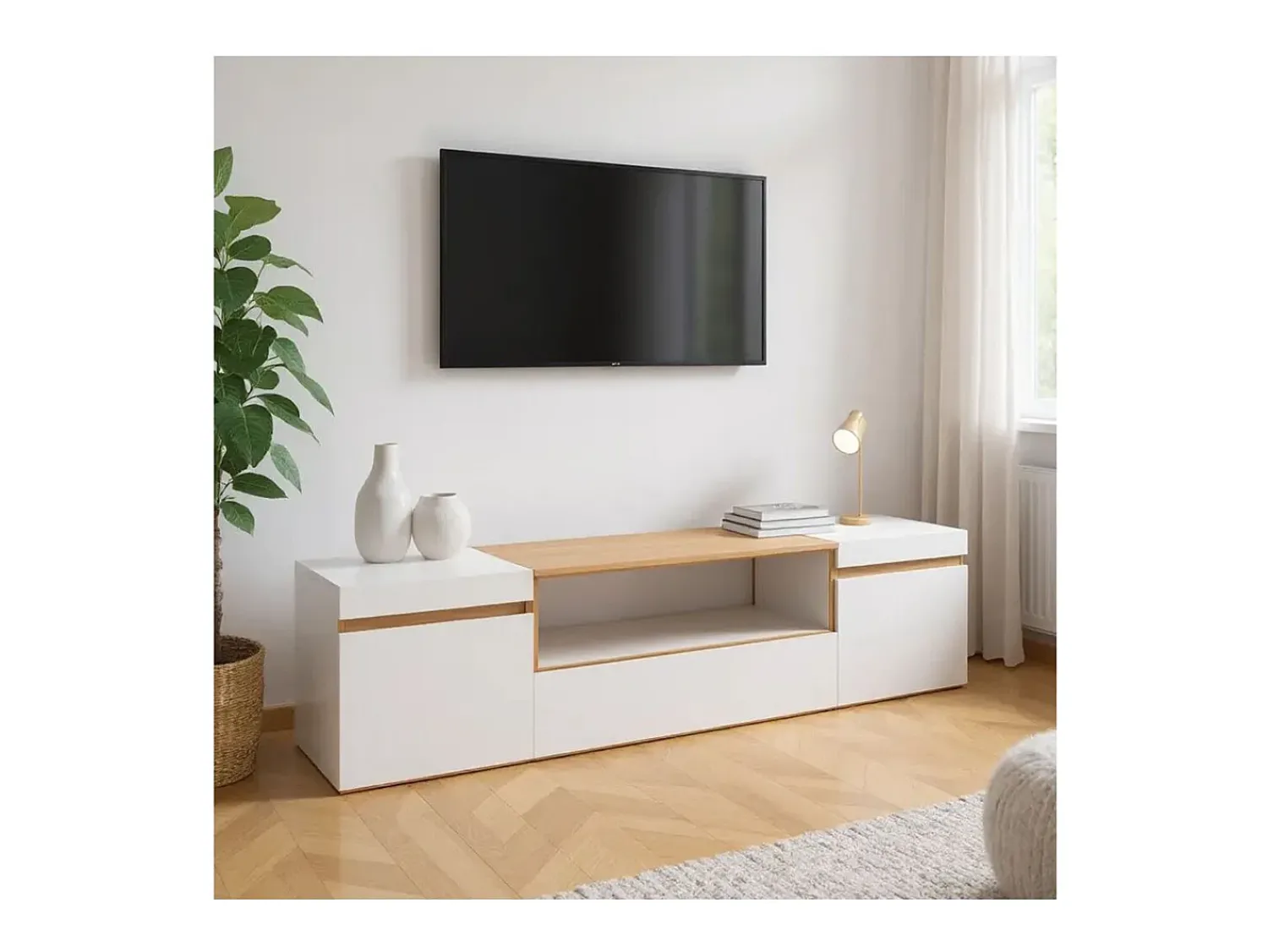 duehome Mesa de TV Kavos Blanco - Roble Arena^ Móvel De Tv