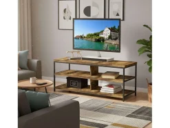 Móvel De Tv* Mesa de TV para sala de estar com 2 prateleiras, madeira clara/preta, 110x45x40 cm Preto / Natural claro