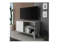 duehome Mesa de TV Wind 100 Gris cemento - Blanco mate Castanho