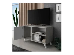 duehome Mesa de TV Wind 100 Gris cemento - Blanco mate Castanho