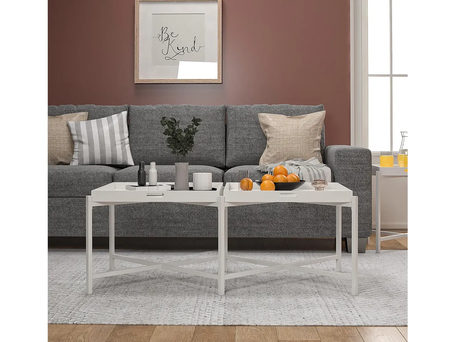 Mesa De Centro*Dorel Home Mesa decorativa com 1 porta em metal taupe Branco