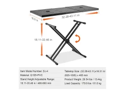 Consola* Mesa DJ Portátil SucceBuy, Suporte de Teclado Double-X, Altura Ajustável, Suporte de Mixagem de Áudio, (820-1095) x 465 mm Preto