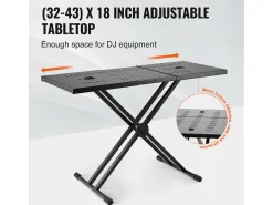 Consola* Mesa DJ Portátil SucceBuy, Suporte de Teclado Double-X, Altura Ajustável, Suporte de Mixagem de Áudio, (820-1095) x 465 mm Preto