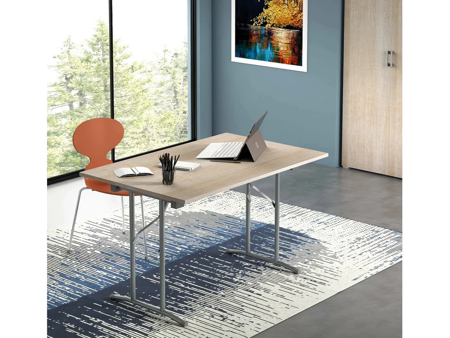 Dmora Mesa dobrável Daccurs, Mesa de camping com pernas metálicas dobráveis, Mesa de jantar moderna multiuso, 100% Fabricado na Itália, 125x75h80 cm, Carvalho e Cinza^ Mesa De Centro