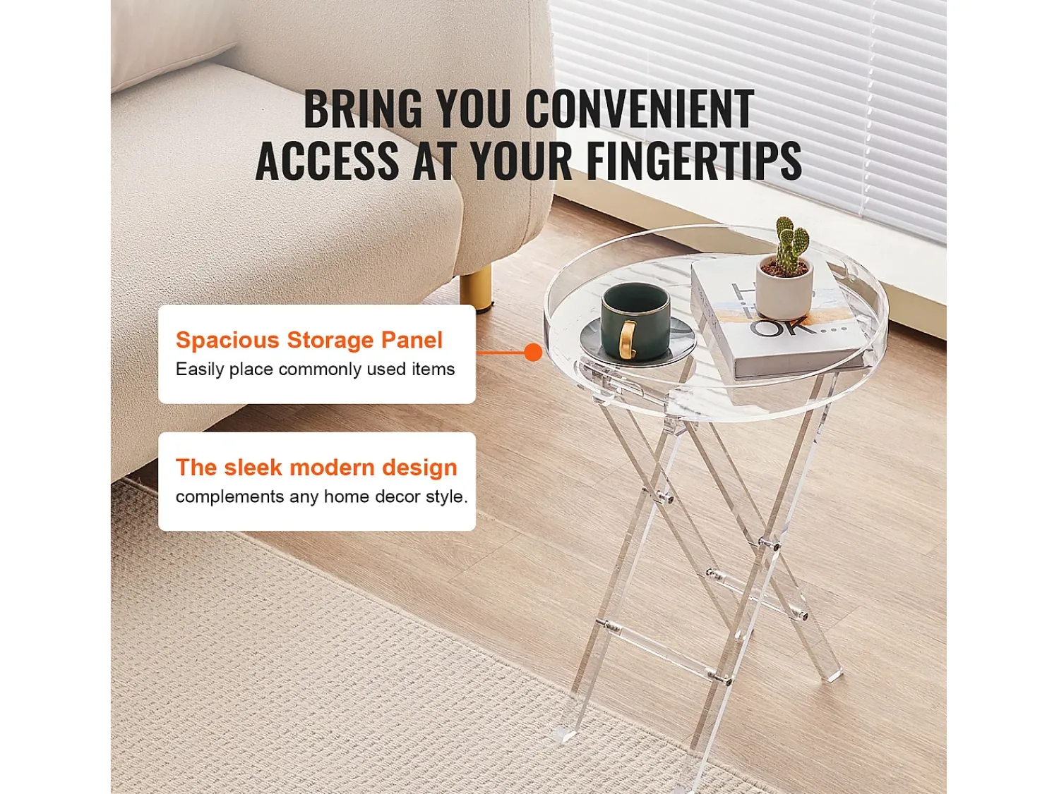 Outlet Mesa Dobrável SucceBuy em Acrílico com Pés em X, Mesa de Apoio para Café, Bebidas, Lanches na Sala, o Quarto, o Escritório Transparente