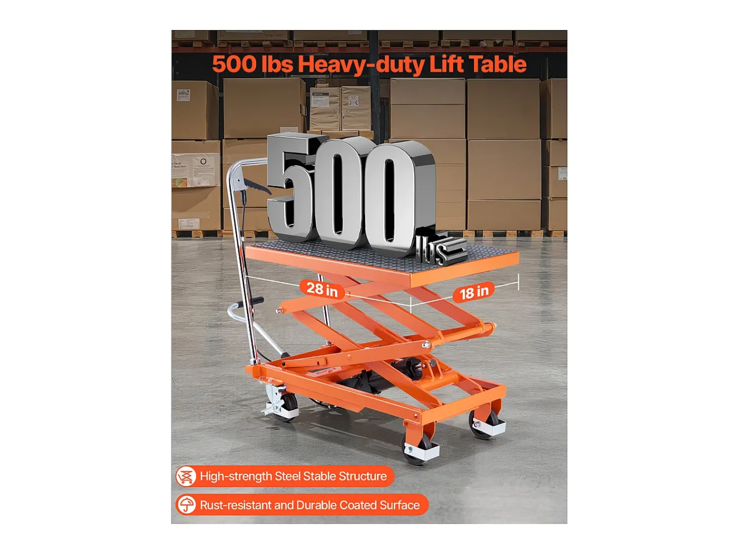 Mesa De Centro* Mesa Elevatória, SucceBuy Mesa Elevatória Hidráulica de 1 200 mm, Capacidade de 226,8 kg, Carrinho Manual de Tesoura Dupla, Base Antiderrapante Cor de laranja