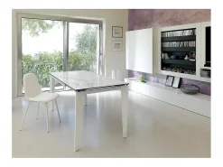 Sale Mesa extensível de 120cm a 170cm moderna Tampo Cerâmico em Vidro Temperado Mármore Branco