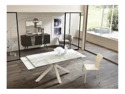 Clearance Mesa extensível de 160cm a 240cm moderna Tampo Cerâmico em Vidro Temperado Mármore Branco