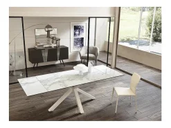 Clearance Mesa extensível de 160cm a 240cm moderna Tampo Cerâmico em Vidro Temperado Mármore Branco