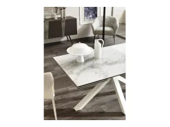 Clearance Mesa extensível de 160cm a 240cm moderna Tampo Cerâmico em Vidro Temperado Mármore Branco