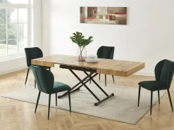 Best Vente-unique Mesa extensível e levadiça 2 em 1 MDF e aço natural e preto - MORIALA Preto / Natural claro