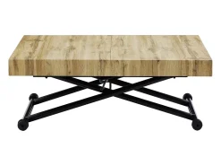 Best Vente-unique Mesa extensível e levadiça 2 em 1 MDF e aço natural e preto - MORIALA Preto / Natural claro