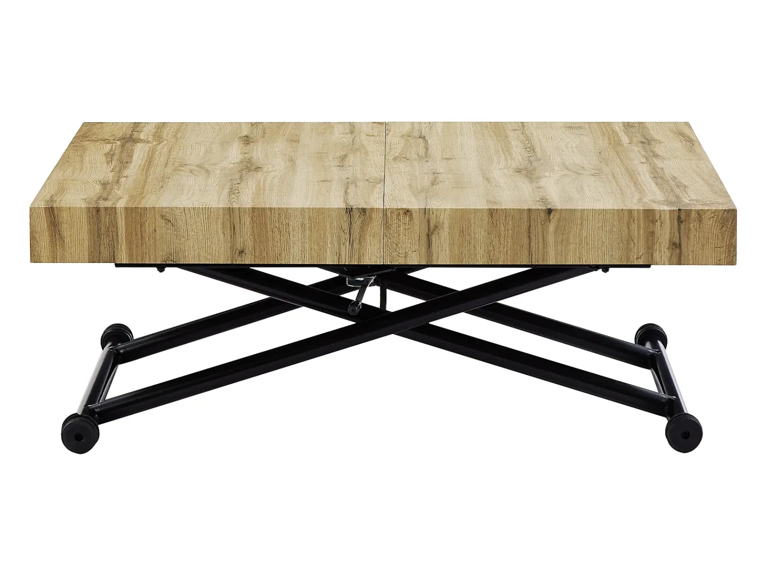 Best Vente-unique Mesa extensível e levadiça 2 em 1 MDF e aço natural e preto - MORIALA Preto / Natural claro