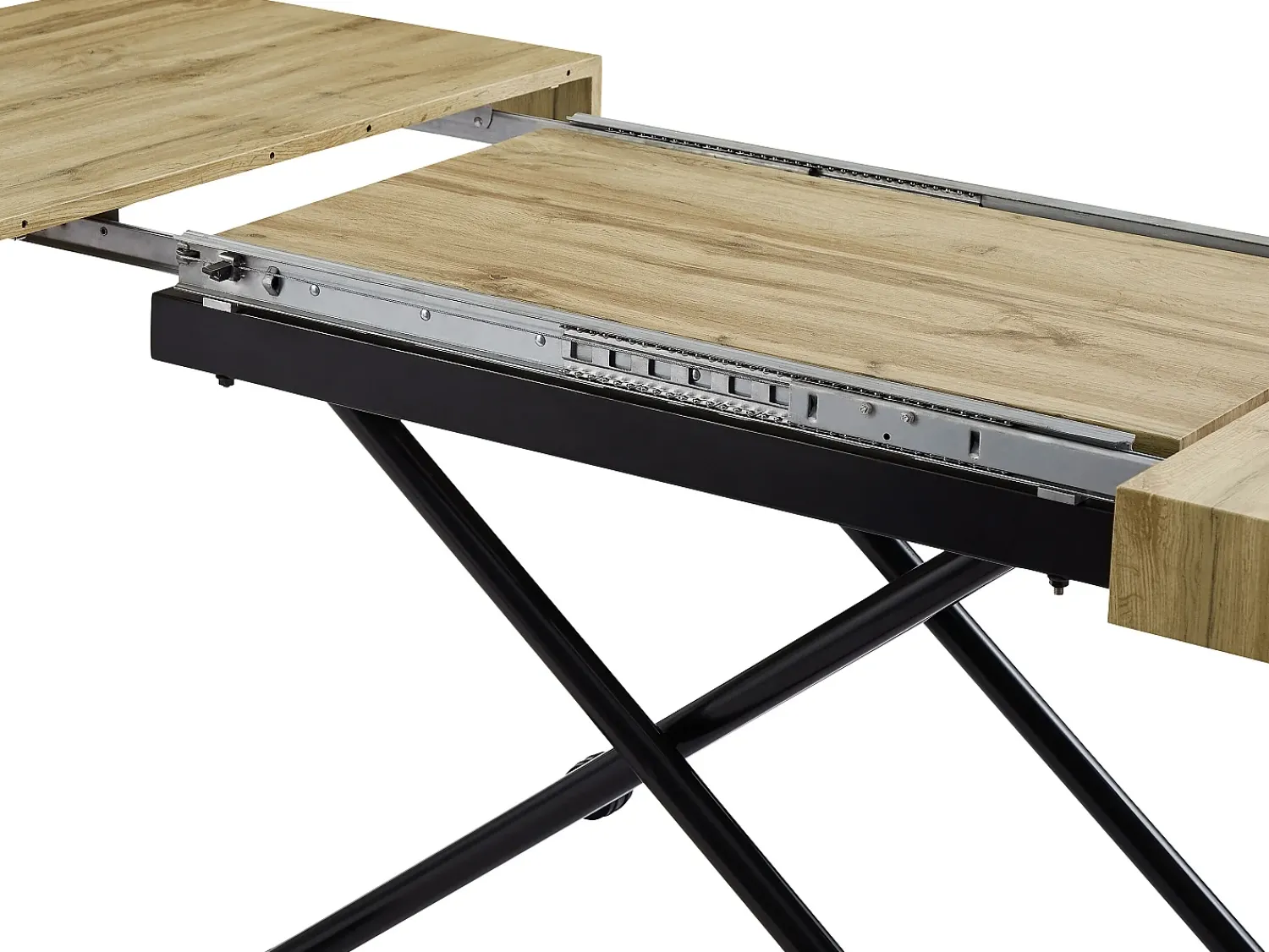 Best Vente-unique Mesa extensível e levadiça 2 em 1 MDF e aço natural e preto - MORIALA Preto / Natural claro