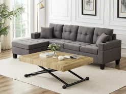 Best Vente-unique Mesa extensível e levadiça 2 em 1 MDF e aço natural e preto - MORIALA Preto / Natural claro