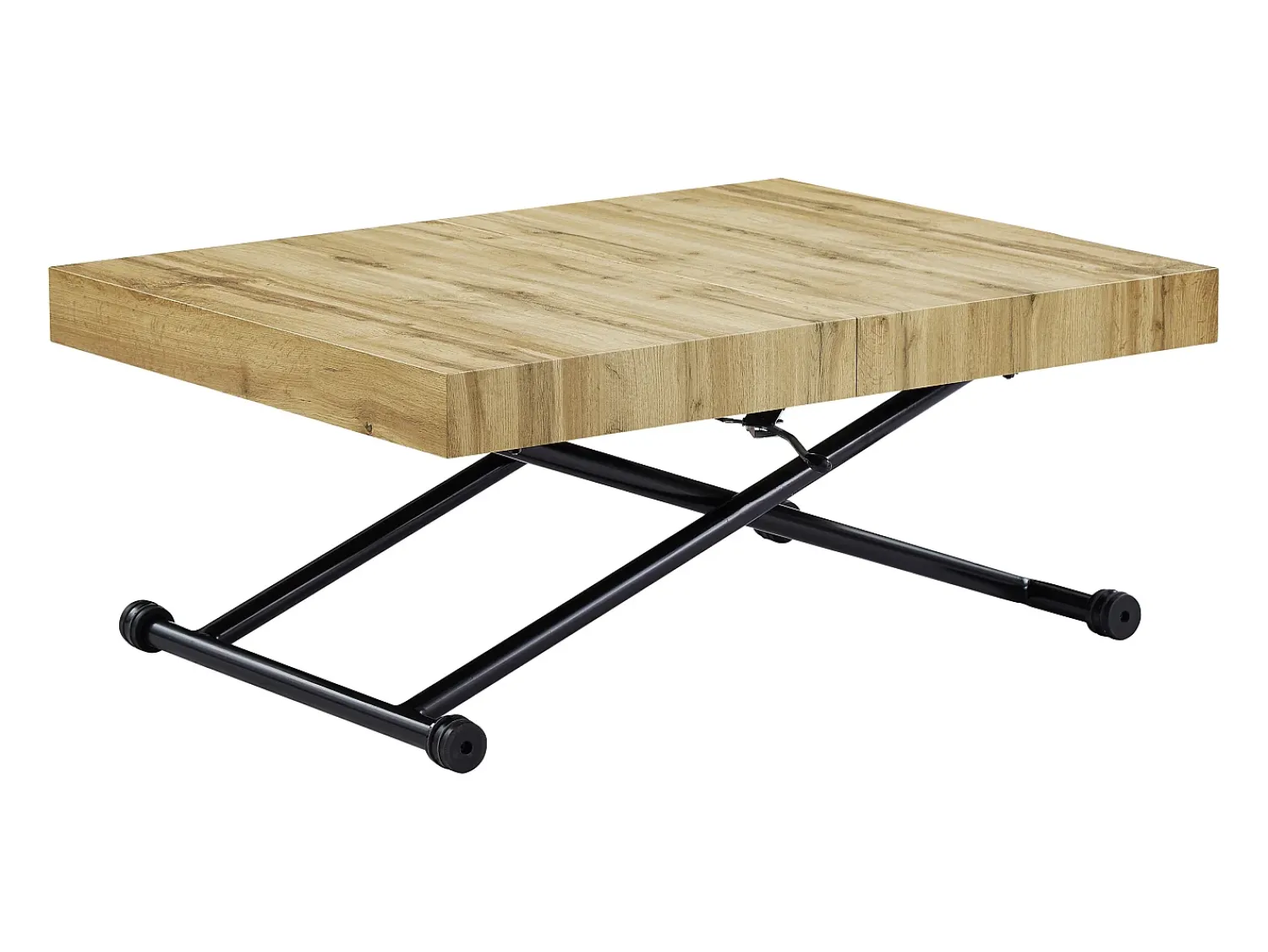 Best Vente-unique Mesa extensível e levadiça 2 em 1 MDF e aço natural e preto - MORIALA Preto / Natural claro