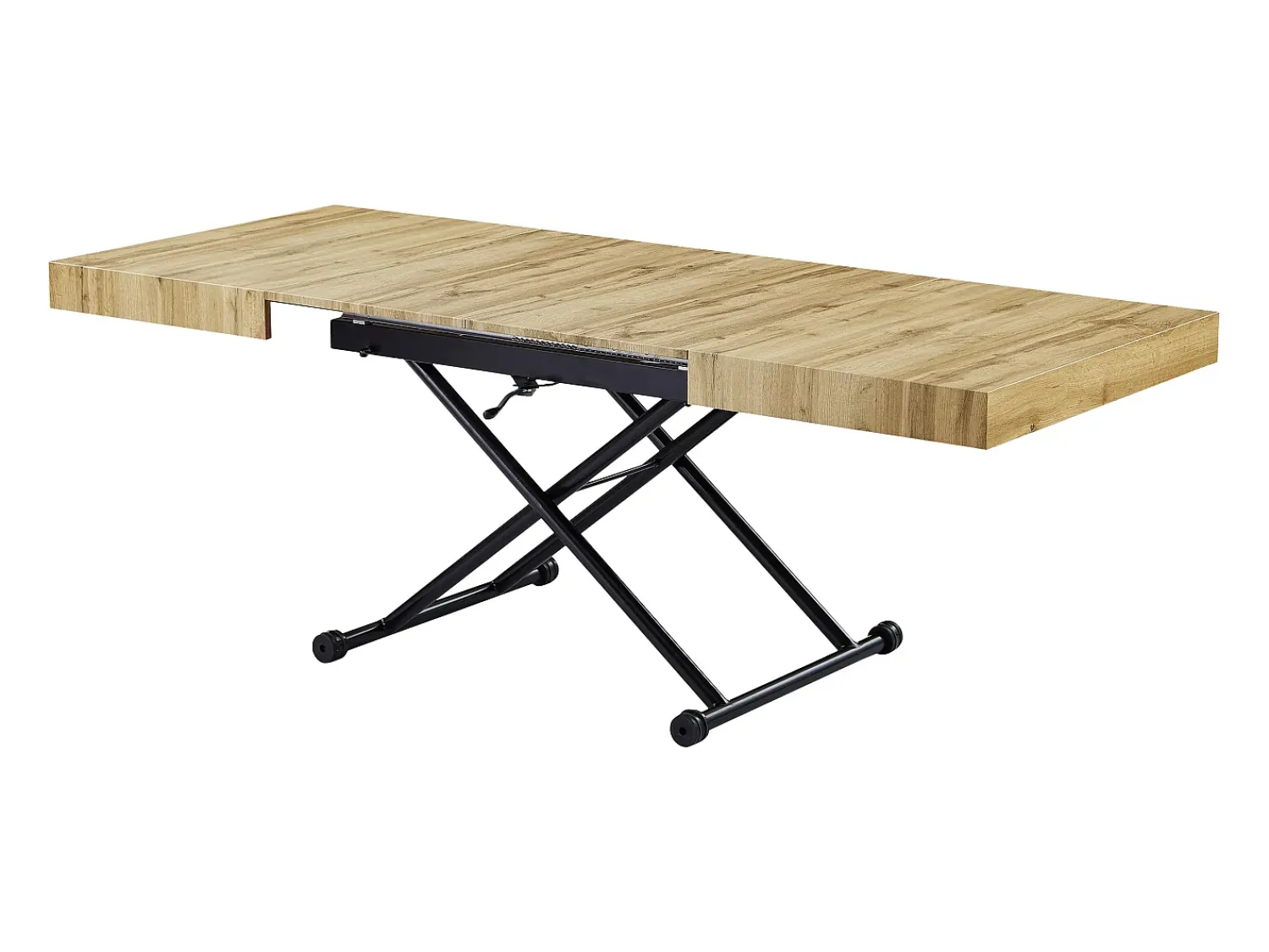 Best Vente-unique Mesa extensível e levadiça 2 em 1 MDF e aço natural e preto - MORIALA Preto / Natural claro
