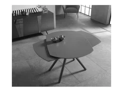 Mesa De Centro| Mesa extensível Kyoto Four em vidro temperado cinza grafite até 180cm Cinzento