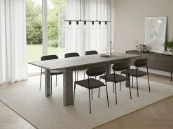 Dmora Mesa extensível Nanni, Consola extensível até 10 lugares, Consola extensível 100% Fabricado em Itália, 140/190x90h75 cm, Mármore cinza^ Consola