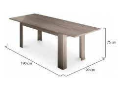 Discount Dmora Mesa extensível Nanni, Consola extensível até 10 lugares, Consola extensível 100% Fabricado em Itália, 140/190x90h75 cm, Olmo pérola Castanho