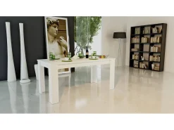 Consola|Dmora Mesa extensível Natan, Consola extensível até 12 lugares, Consola extensível 100% Made in Italy, 160/210x90h75 cm, Lariço brilhante Branco