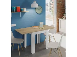 Consola|Dmora Mesa extensível Newark, Prateleira de jantar dobrável com abertura para livros, Mesa auxiliar dobrável, 67x67/135h79 cm, e Carvalho Branco