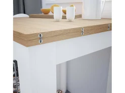 Consola|Dmora Mesa extensível Newark, Prateleira de jantar dobrável com abertura para livros, Mesa auxiliar dobrável, 67x67/135h79 cm, e Carvalho Branco