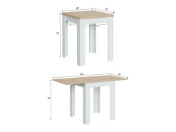 Consola|Dmora Mesa extensível Newark, Prateleira de jantar dobrável com abertura para livros, Mesa auxiliar dobrável, 67x67/135h79 cm, e Carvalho Branco