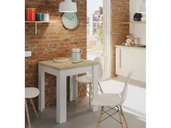 Consola|Dmora Mesa extensível Newark, Prateleira de jantar dobrável com abertura para livros, Mesa auxiliar dobrável, 67x67/135h79 cm, e Carvalho Branco
