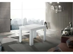 Consola|Dmora Mesa extensível Otto, Consola auxiliar de cozinha, Mesa extensível, 100% Fabricado em Itália, 90x90h75 cm, brilhante Branco