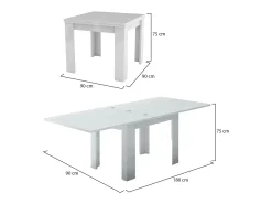 Consola|Dmora Mesa extensível Otto, Consola auxiliar de cozinha, Mesa extensível, 100% Fabricado em Itália, 90x90h75 cm, brilhante Branco