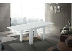 Consola|Dmora Mesa extensível Otto, Consola auxiliar de cozinha, Mesa extensível, 100% Fabricado em Itália, 90x90h75 cm, brilhante Branco