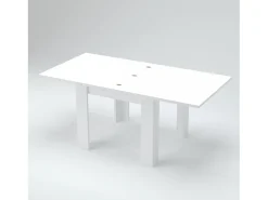 Consola|Dmora Mesa extensível Otto, Consola auxiliar de cozinha, Mesa extensível, 100% Fabricado em Itália, 90x90h75 cm, brilhante Branco