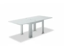 Consola|Dmora Mesa extensível Otto, Consola auxiliar de cozinha, Mesa extensível, 100% Fabricado em Itália, 90x90h75 cm, brilhante Branco