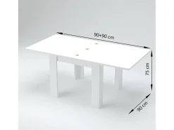Dmora Mesa extensível Otto, Consola auxiliar de cozinha, Mesa extensível, 100% Fabricado em Itália, 90x90h75 cm, Lariço brilhante Branco