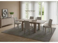 Dmora Mesa extensível Otto, Consola auxiliar de cozinha, Mesa extensível, 100% Fabricado em Itália, 90x90h75 cm, Olmo pérola^ Consola
