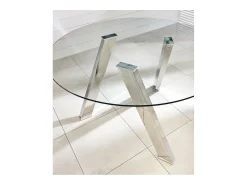 Mesa De Centro| Mesa Fixa Rondò em Vidro Temperado e Pés Cinza Cromados Cinzento