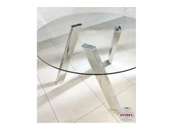 Mesa De Centro| Mesa Fixa Rondò em Vidro Temperado e Pés Cinza Cromados Cinzento