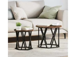 Mesa De Centro| Mesa Lateral 2 pcs Carvalho fumado 50x50x40 cm Castanho
